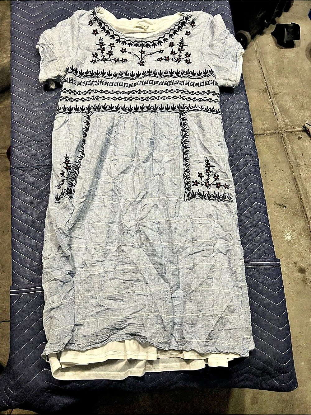 Brass & Brol by Called to Surf Embroidered Maxi Dress in Blue & White Size XL